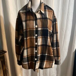 SHEIN Brown Plaid Button-Down Shirt